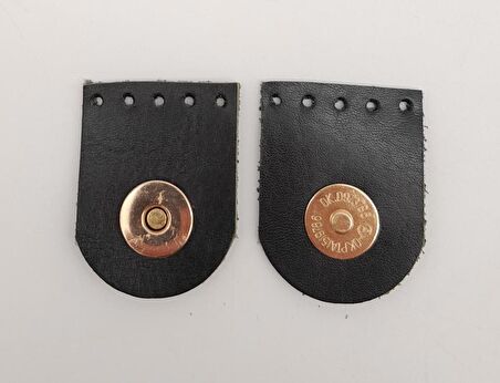 Siyah Gerçek Derili Tek Dikim Mıknatıslı Çıtçıt Light Gold Metalli