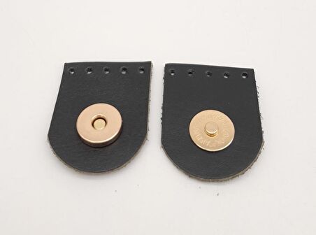 Siyah Gerçek Derili Tek Dikim Mıknatıslı Çıtçıt Light Gold Metalli