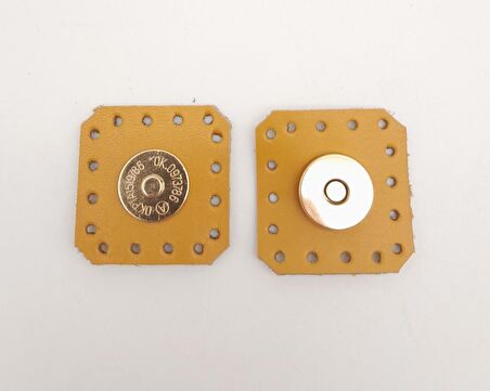 Hardal Gerçek Derili Kare Mıknatıslı Çıtçıt Light Gold Metalli