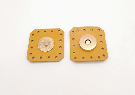 Hardal Gerçek Derili Kare Mıknatıslı Çıtçıt Light Gold Metalli