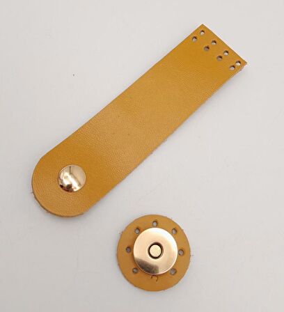 11x3 cm Hardal Gerçek Deri Düz Çanta Kapağı Light Gold Metalli