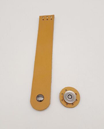18x3 cm Hardal Gerçek Deri Düz Çanta Kapağı Füme Metalli