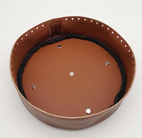 Taba Suni Deri 22 cm Yuvarlak Yüksek Çanta Tabanı Gümüş Metalli