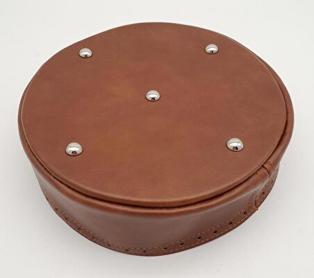 Taba Suni Deri 22 cm Yuvarlak Yüksek Çanta Tabanı Gümüş Metalli