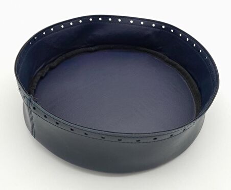 Lacivert Suni Deri 22 cm Yuvarlak Yüksek Çanta Tabanı Gümüş Metalli