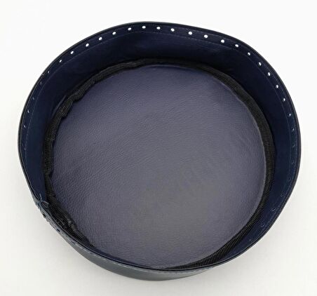 Lacivert Suni Deri 22 cm Yuvarlak Yüksek Çanta Tabanı Gümüş Metalli