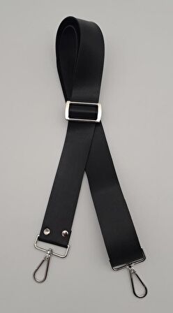 Suni Deri Siyah 120X4 Cm Çanta Sapı Kalsap Gümüş Metalli