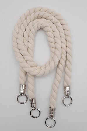 Pamuklu Halat Model Çift Çanta Sapı Gümüş Metalli