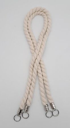 Pamuklu Halat Model Çift Çanta Sapı Gümüş Metalli