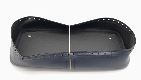 Lacivert Suni Deri 28x13 cm Yüksek Çanta Tabanı Gümüş Metalli