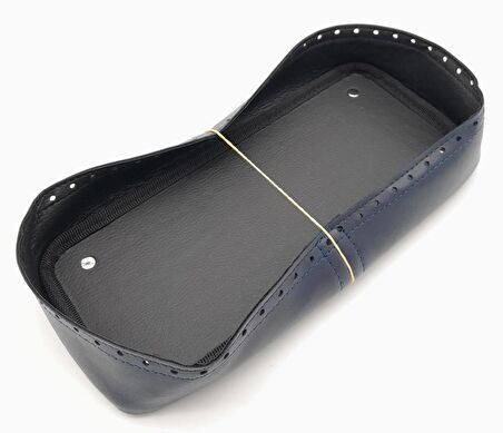 Lacivert Suni Deri 28x13 cm Yüksek Çanta Tabanı Gümüş Metalli