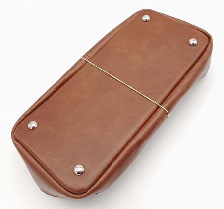 Taba Suni Deri 28x13 cm Yüksek Çanta Tabanı Gümüş Metalli