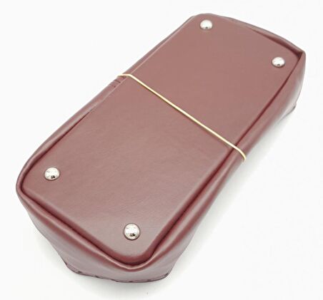 Bordo Suni Deri 28x13 cm Yüksek Çanta Tabanı Gümüş Metalli