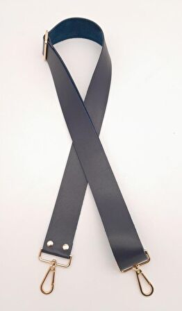 Suni Deri Lacivert 120X4 Cm Çanta Sapı Kalsap Light Gold Metalli