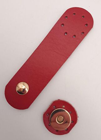 11x3 cm Kırmızı Gerçek Deri Yuva Model Çanta Kapağı Light Gold Metalli