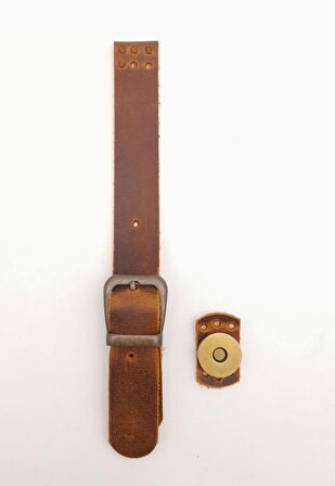 18x2 cm Crazy Oil Hardal Sarı Gerçek Deri Tokalı Çanta Kapağı Antik Metalli