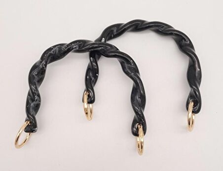 13 cm Burgu Model Siyah Renk Yaylı Halkalı Akrilik Çanta Sapı