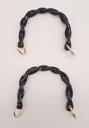 13 cm Burgu Model Siyah Renk Yaylı Halkalı Akrilik Çanta Sapı