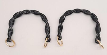 13 cm Burgu Model Siyah Renk Yaylı Halkalı Akrilik Çanta Sapı