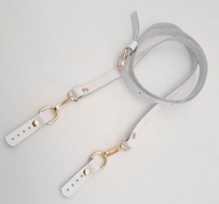 130X1,5 Cm Beyaz Gerçek Deri Light Gold Tokalı Çanta Sapı