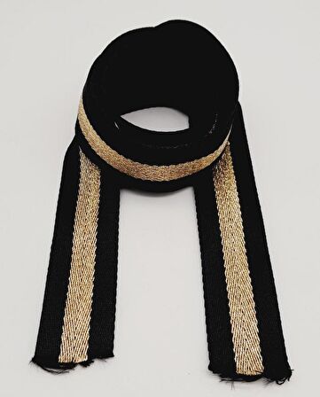 4 Cm Siyah Renk Simli Polyester Kolon 1 Metre