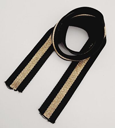 4 Cm Siyah Renk Simli Polyester Kolon 1 Metre