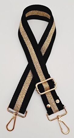 Polyester Kolon 120X4 Cm Siyah Renk Simli Light Gold Metalli