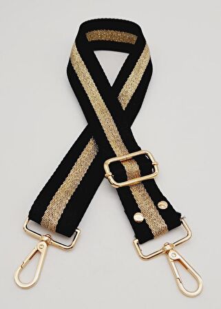 Polyester Kolon 120X4 Cm Siyah Renk Simli Light Gold Metalli