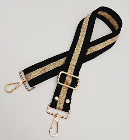 Polyester Kolon 120X4 Cm Siyah Renk Simli Light Gold Metalli