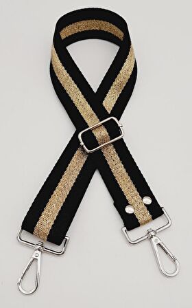 Polyester Kolon 120X4 Cm Siyah Renk Simli Gümüş Metalli