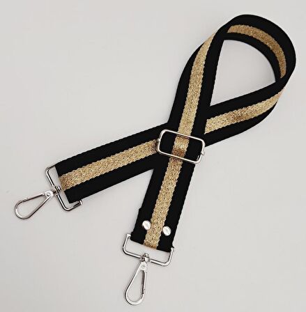 Polyester Kolon 120X4 Cm Siyah Renk Simli Gümüş Metalli