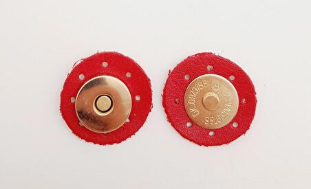 Kırmızı Suni Derili Mıknatıslı Çıtçıt Light Gold Metalli