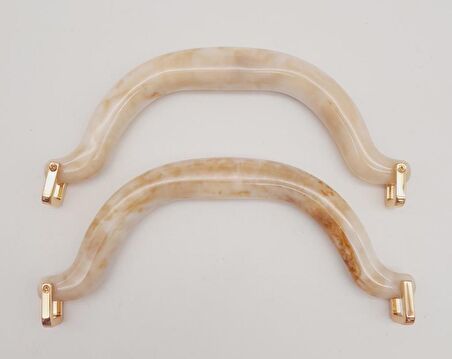 Akrilik Bej Renk Mermer Desen Light Gold Halkalı Çanta Tutma Sapı