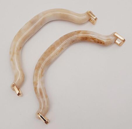 Akrilik Bej Renk Mermer Desen Light Gold Halkalı Çanta Tutma Sapı