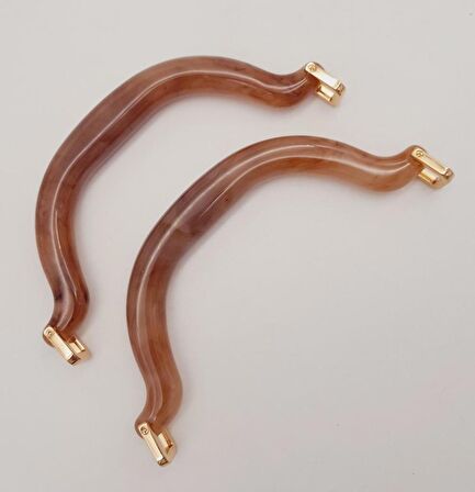 Akrilik Sütlü Kahve Renk Mermer Desen Light Gold Halkalı Çanta Tutma Sapı