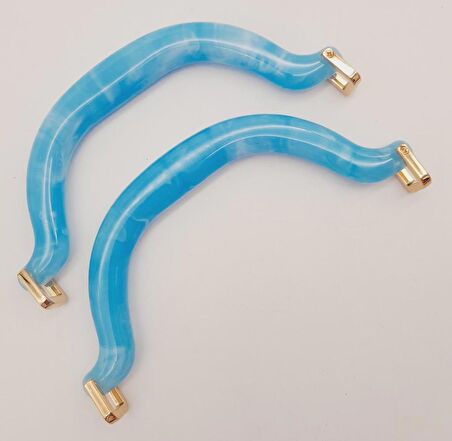 Akrilik Buz Mavi Renk Mermer Desen Light Gold Halkalı Çanta Tutma Sapı