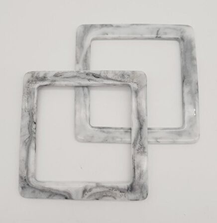 Kare Akrilik Gri Renk Mermer Desen Çanta Sapı