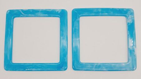 Kare Akrilik Buz Mavi Renk Mermer Desen Çanta Sapı