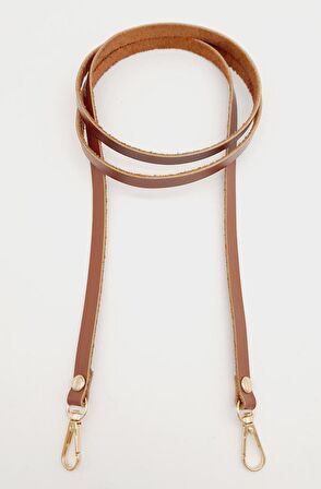 Gerçek Deri Spagetti Model Sütlü Kahve Light Gold Metal Çanta Sapı