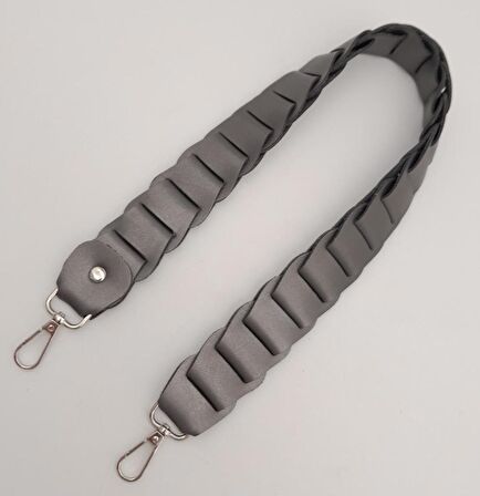 62 cm Yassı Örgü Model Suni Deri Gri Çanta Sapı Gümüş Metalli