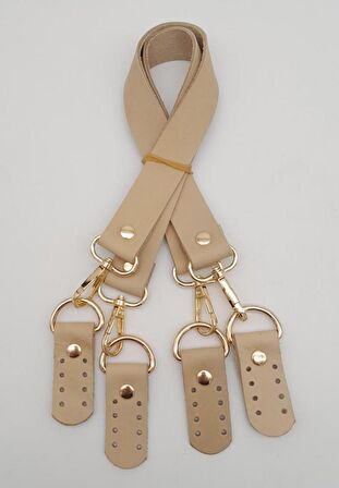Gerçek Deri 55 Cm Misu Model Çift Sap Ham Renk Light Gold Metal