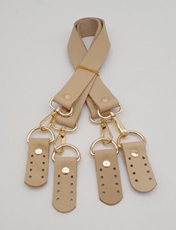 Gerçek Deri 55 Cm Misu Model Çift Sap Ham Renk Light Gold Metal