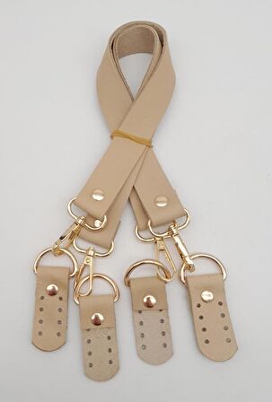 Gerçek Deri 55 Cm Misu Model Çift Sap Ham Renk Light Gold Metal