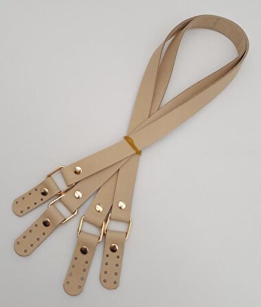 Ham Doğal Renk Karedört Model Gerçek Deri Çanta Sapı Light Gold Metal