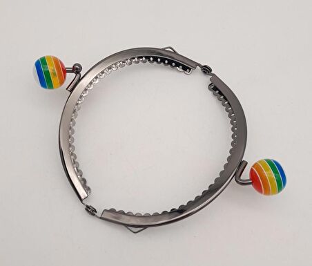 10.5 cm Renkli Şeker Başlıklı Cüzdan Çanta Klipsi Bursu Füme Metal