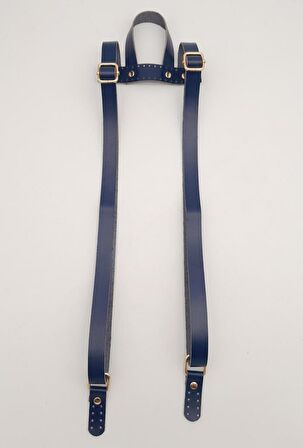 Gerçek Deri Lacivert Renk Sırt Çanta Sapı Light Gold Metalli