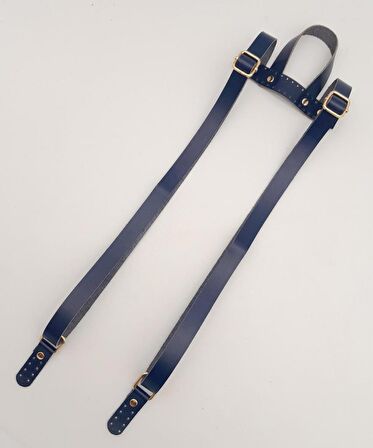 Gerçek Deri Lacivert Renk Sırt Çanta Sapı Light Gold Metalli