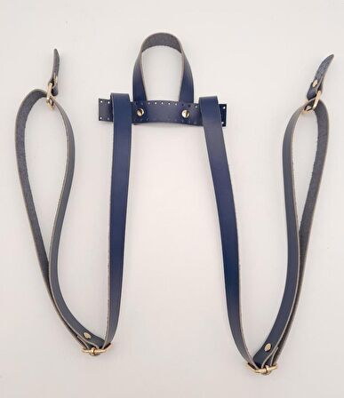 Gerçek Deri Lacivert Renk Sırt Çanta Sapı Light Gold Metalli