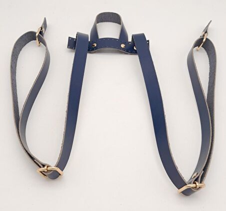 Gerçek Deri Lacivert Renk Sırt Çanta Sapı Light Gold Metalli