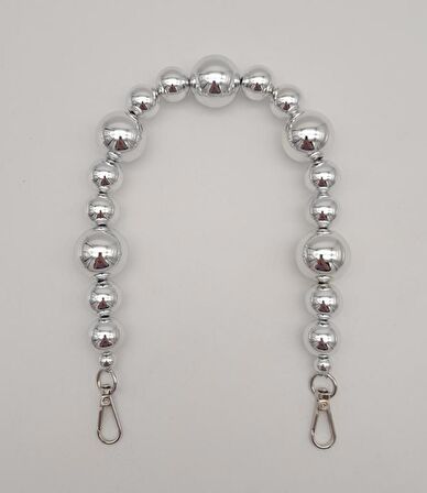 47 cm Kancalı Parlak Gümüş Renk İncili Akrilik Zincir Gümüş Metalli